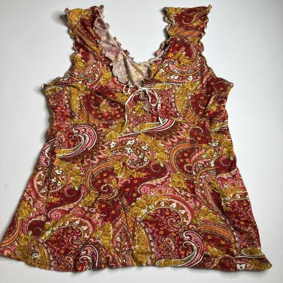 Bellina Y2K Paisley Ruffle Top Lace Up Boho Festival Fairycore Canada S Retro - Picture 7 of 13